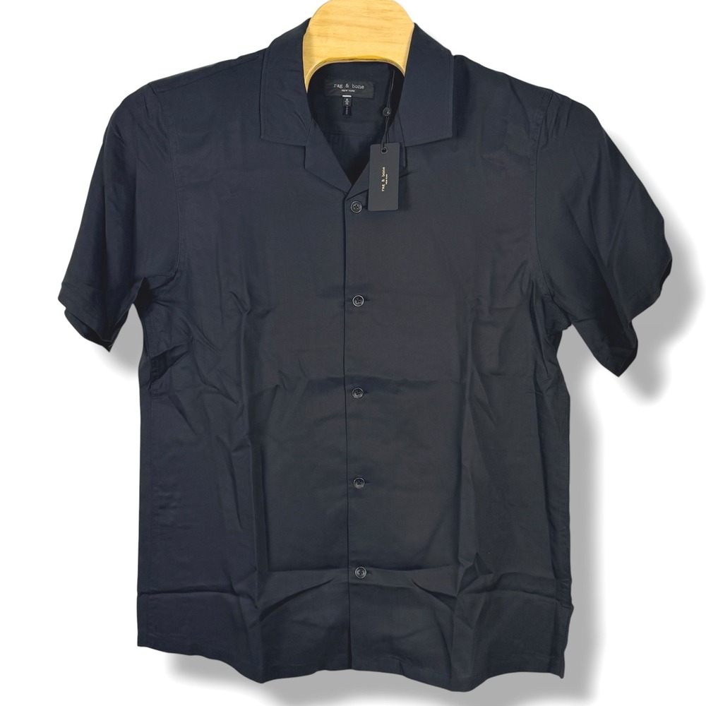 Rag & Bone Black Alan Shirt Camp Collar Men XL Short Sleeve Viscose Resort $228